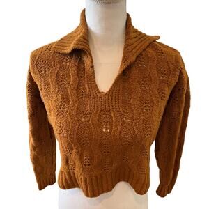 Pink Rose Soft Cropped Collared Sweater Burnt Orange Rust S